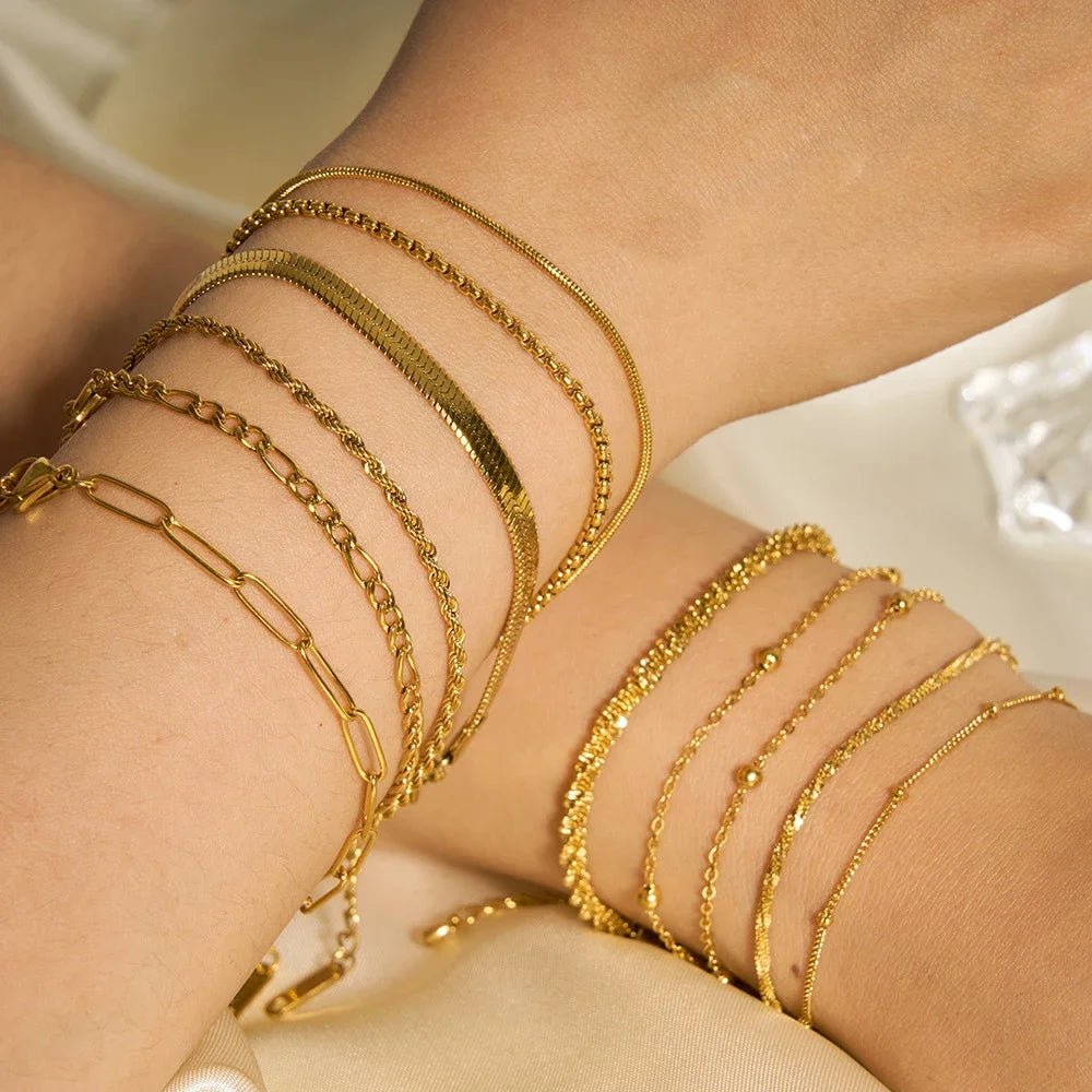 Mix and Match Golden  Bracelet Stainless Steel Twist Cuban Chain Bracelet for Women